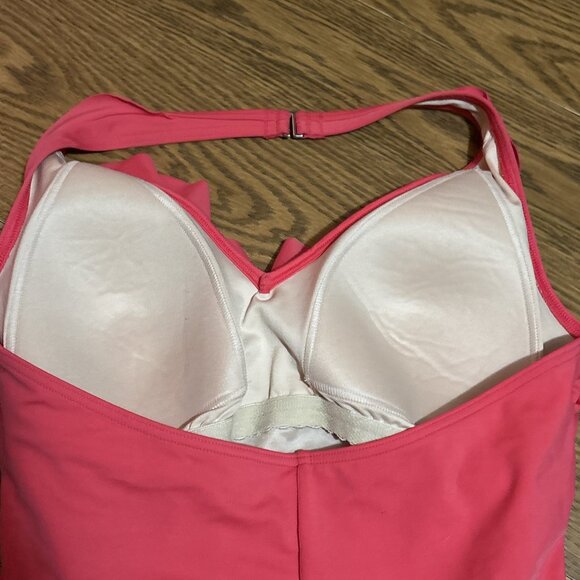 Land's End Womens 1 Piece Swimsuit Coral V Neck Ruffle Built In Bra Sz 16 - Picture 6 of 11